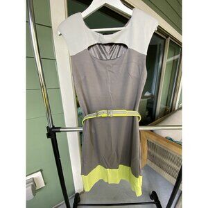 Bebe Dress Color Block Belted Gray Neon Padded Shoulders Vintage Y2K Size Small